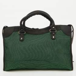 Pre Owned Balenciaga Green/Black Woven Fabric and Leather Classic City Bag