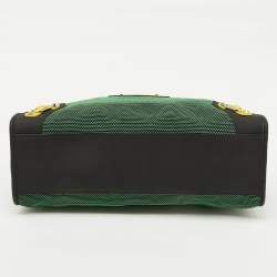 Pre Owned Balenciaga Green/Black Woven Fabric and Leather Classic City Bag