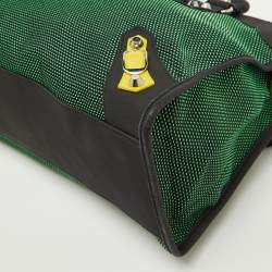 Pre Owned Balenciaga Green/Black Woven Fabric and Leather Classic City Bag