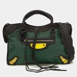 Pre Owned Balenciaga Green/Black Woven Fabric and Leather Classic City Bag