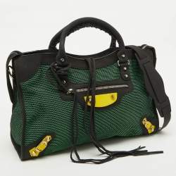 Pre Owned Balenciaga Green/Black Woven Fabric and Leather Classic City Bag