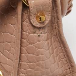 Pre Owned Balenciaga Beige Croc Embossed Glossy Leather Mini Classic Metallic Edge City Bag