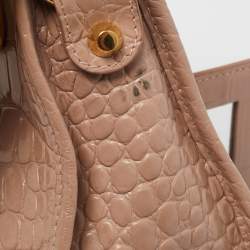 Pre Owned Balenciaga Beige Croc Embossed Glossy Leather Mini Classic Metallic Edge City Bag