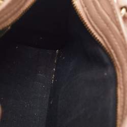 Pre Owned Balenciaga Beige Croc Embossed Glossy Leather Mini Classic Metallic Edge City Bag