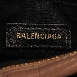 Pre Owned Balenciaga Beige Croc Embossed Glossy Leather Mini Classic Metallic Edge City Bag