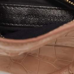 Pre Owned Balenciaga Beige Croc Embossed Glossy Leather Mini Classic Metallic Edge City Bag