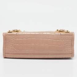 Pre Owned Balenciaga Beige Croc Embossed Glossy Leather Mini Classic Metallic Edge City Bag