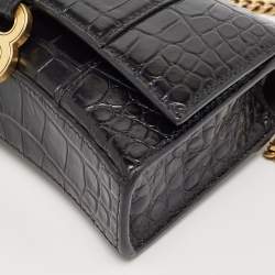 Pre Owned Balenciaga Black Croc Embossed Leather XS Hourglass Wallet on Chain