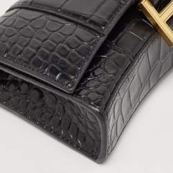Pre Owned Balenciaga Black Croc Embossed Leather XS Hourglass Wallet on Chain