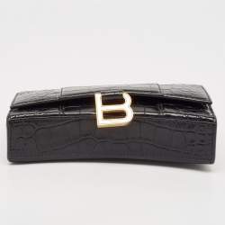 Pre Owned Balenciaga Black Croc Embossed Leather XS Hourglass Wallet on Chain