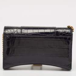 Pre Owned Balenciaga Black Croc Embossed Leather XS Hourglass Wallet on Chain