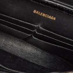Pre Owned Balenciaga Black Croc Embossed Leather XS Hourglass Wallet on Chain