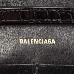 Pre Owned Balenciaga Black Croc Embossed Leather XS Hourglass Wallet on Chain