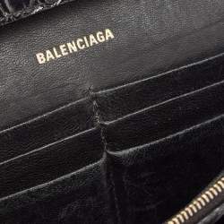 Pre Owned Balenciaga Black Croc Embossed Leather XS Hourglass Wallet on Chain