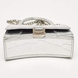 Pre Owned Balenciaga Silver Patent Leather Nano Hourglass Top Handle Bag