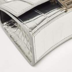 Pre Owned Balenciaga Silver Patent Leather Nano Hourglass Top Handle Bag