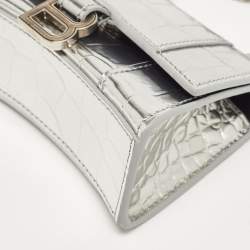 Pre Owned Balenciaga Silver Patent Leather Nano Hourglass Top Handle Bag