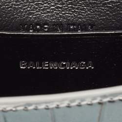 Pre Owned Balenciaga Silver Patent Leather Nano Hourglass Top Handle Bag