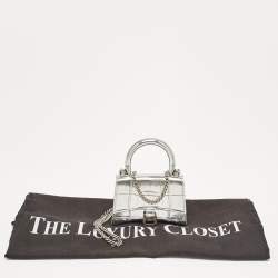 Pre Owned Balenciaga Silver Patent Leather Nano Hourglass Top Handle Bag