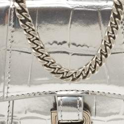 Pre Owned Balenciaga Silver Patent Leather Nano Hourglass Top Handle Bag