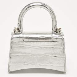 Pre Owned Balenciaga Silver Patent Leather Nano Hourglass Top Handle Bag