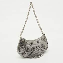 Pre Owned Balenciaga Silver Leather Mini Le Cagole Shoulder Bag