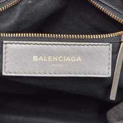 Pre Owned Balenciaga Grey Leather Small Metallic Edge Classic City Tote