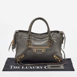 Pre Owned Balenciaga Grey Leather Small Metallic Edge Classic City Tote