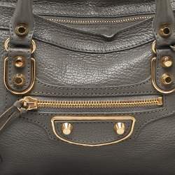 Pre Owned Balenciaga Grey Leather Small Metallic Edge Classic City Tote