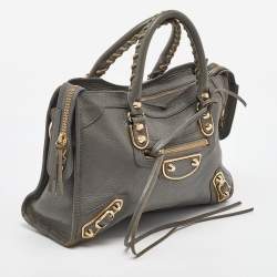 Pre Owned Balenciaga Grey Leather Small Metallic Edge Classic City Tote