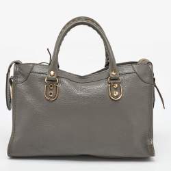 Pre Owned Balenciaga Grey Leather Small Metallic Edge Classic City Tote