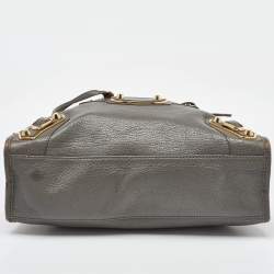 Pre Owned Balenciaga Grey Leather Small Metallic Edge Classic City Tote