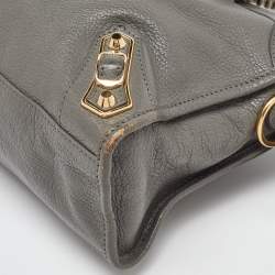 Pre Owned Balenciaga Grey Leather Small Metallic Edge Classic City Tote