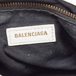 Pre Owned Balenciaga White Leather Graffiti Mini Metallic Edge City Bag