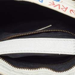 Pre Owned Balenciaga White Leather Graffiti Mini Metallic Edge City Bag