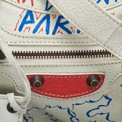Pre Owned Balenciaga White Leather Graffiti Mini Metallic Edge City Bag