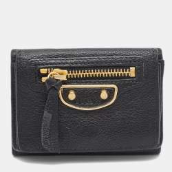 Pre Owned Balenciaga Black Leather Classic Metallic Edge Trifold Wallet