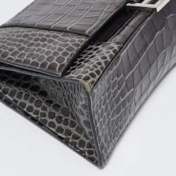 Pre Owned Balenciaga Black Croc Embossed Leather Medium Hourglass Top Handle Bag