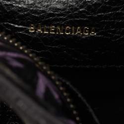 Pre Owned Balenciaga Black Graffiti Printed Leather Bazar Tote