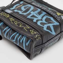 Pre Owned Balenciaga Black Graffiti Printed Leather Bazar Tote