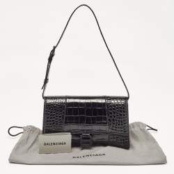 Pre Owned Balenciaga Black Croc Embossed Leather Hourglass Sling Shoulder Bag