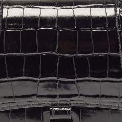 Pre Owned Balenciaga Black Croc Embossed Leather Hourglass Sling Shoulder Bag