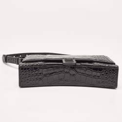 Pre Owned Balenciaga Black Croc Embossed Leather Hourglass Sling Shoulder Bag