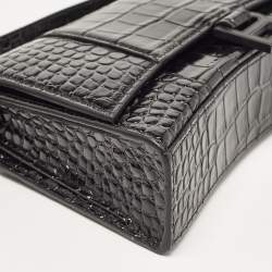 Pre Owned Balenciaga Black Croc Embossed Leather Hourglass Sling Shoulder Bag