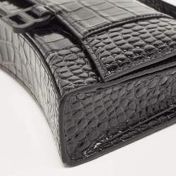 Pre Owned Balenciaga Black Croc Embossed Leather Hourglass Sling Shoulder Bag