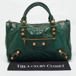 Pre Owned Balenciaga Green Leather GGH Work Tote