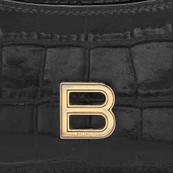 Balenciaga Black Croc Embossed Leather Hourglass Card Holder