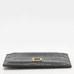 Balenciaga Black Croc Embossed Leather Hourglass Card Holder