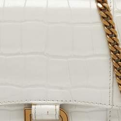 Balenciaga White Croc Embossed Leather Hourglass Wallet on Chain