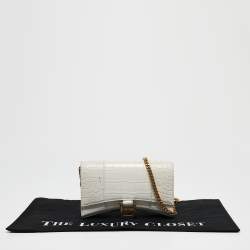 Balenciaga White Croc Embossed Leather Hourglass Wallet on Chain
